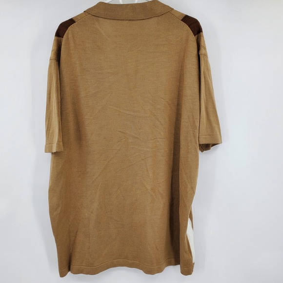 Stacy Adams 3XL Brown Tan Striped Button Front Knit Polo Sweater Short Sleeve - Picture 3 of 8